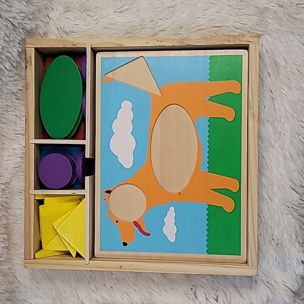 Melissa & Doug Beginner Wooden Pattern Blocks Educational Toy, 5 Double-Sided